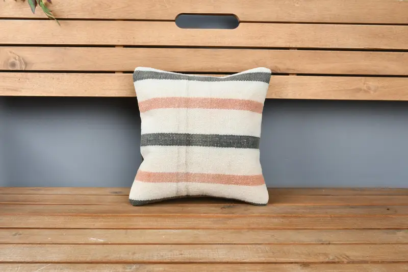 Aztec Cushion, Crochet Pattern Cushion Case, Cushion, Turkish Kilim Pillow, Throw Kilim Pillow, 12x12 Beige Cushion Cover, Kilim Cushion Sham - 6