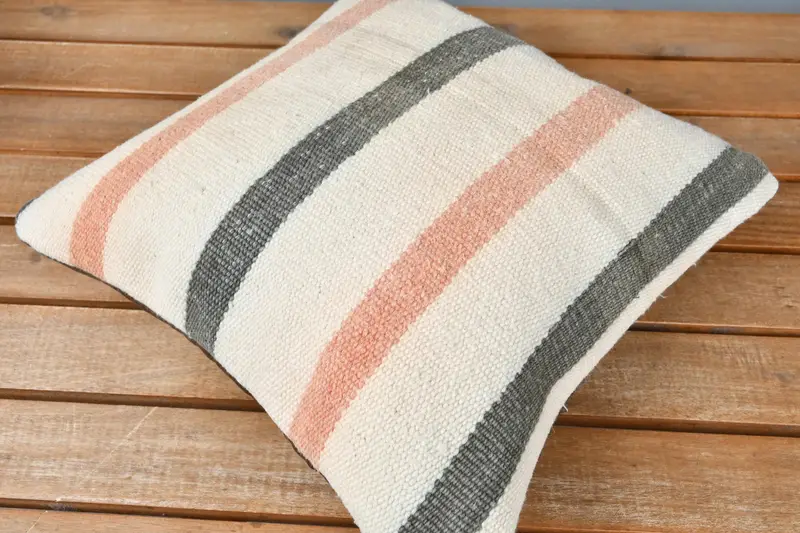 Aztec Cushion, Crochet Pattern Cushion Case, Cushion, Turkish Kilim Pillow, Throw Kilim Pillow, 12x12 Beige Cushion Cover, Kilim Cushion Sham - 2