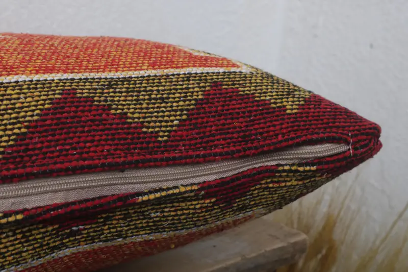 Kilim Pillow, Boho Chic Pillow Cover, Tribal Cushion Cover, Cushion, Throw Kilim Pillow, Kilim Cushion Sham, 12x24 Orange Pillow Sham - 6