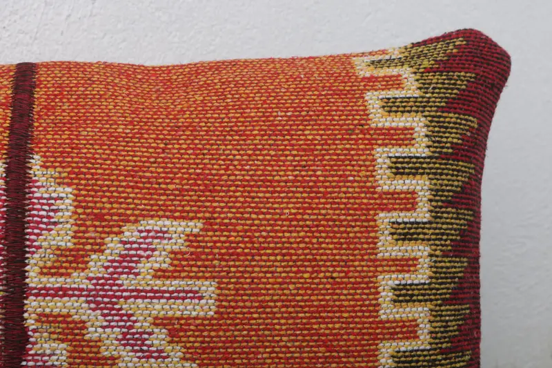 Kilim Pillow, Boho Chic Pillow Cover, Tribal Cushion Cover, Cushion, Throw Kilim Pillow, Kilim Cushion Sham, 12x24 Orange Pillow Sham - 5