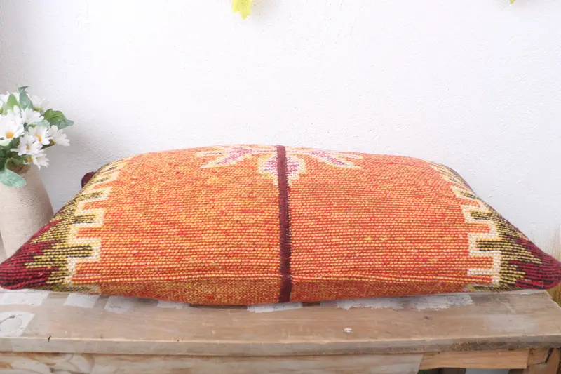 Kilim Pillow, Boho Chic Pillow Cover, Tribal Cushion Cover, Cushion, Throw Kilim Pillow, Kilim Cushion Sham, 12x24 Orange Pillow Sham - 7