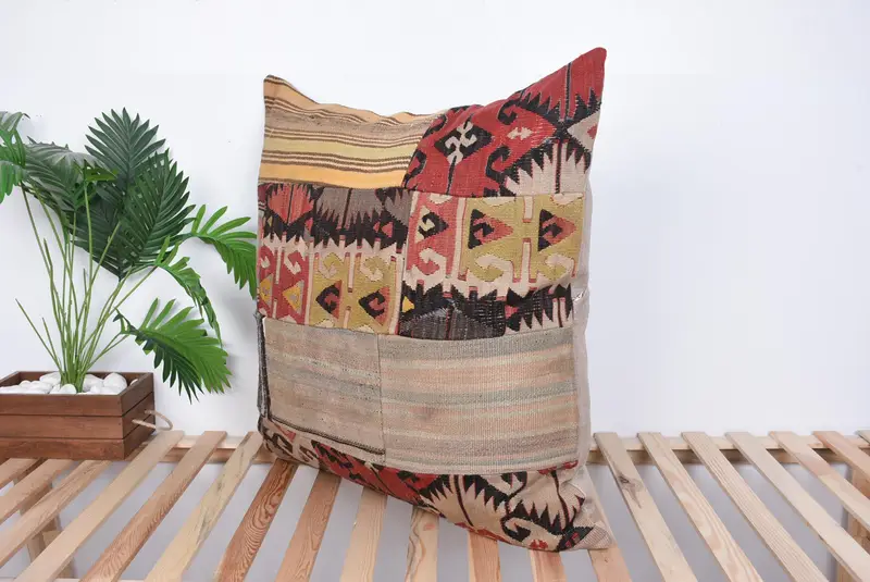 Home Decor Pillow, Vintage Kilim Throw Pillow, Turkish Corner Pillow, 32x32 Red Pillow Sham, Bed Cushion Cover, Turkish Pillow, Pillow Cover - 5