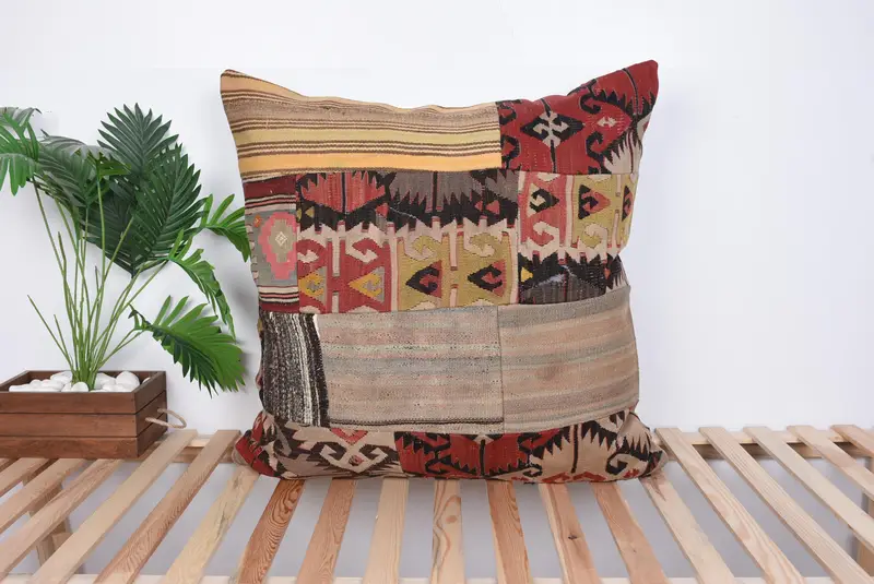 Home Decor Pillow, Vintage Kilim Throw Pillow, Turkish Corner Pillow, 32x32 Red Pillow Sham, Bed Cushion Cover, Turkish Pillow, Pillow Cover - 1