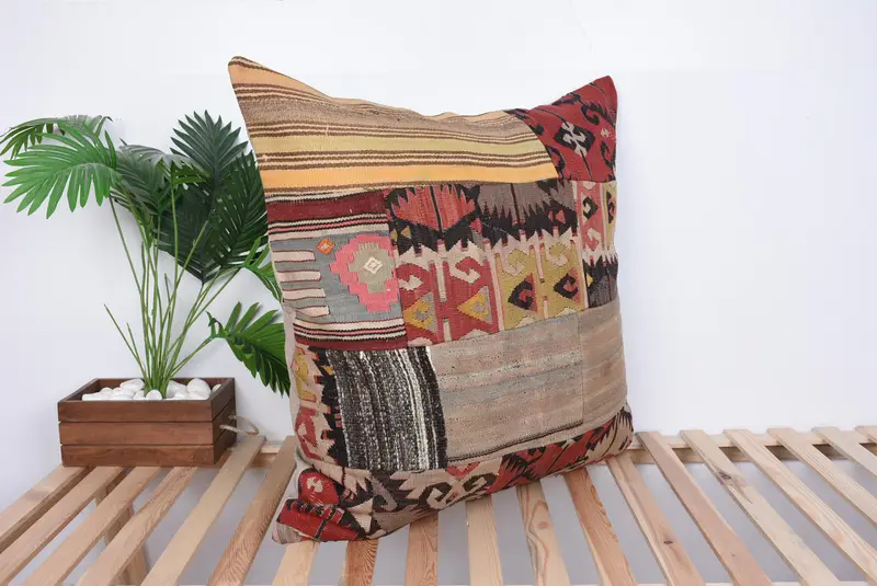 Home Decor Pillow, Vintage Kilim Throw Pillow, Turkish Corner Pillow, 32x32 Red Pillow Sham, Bed Cushion Cover, Turkish Pillow, Pillow Cover - 4