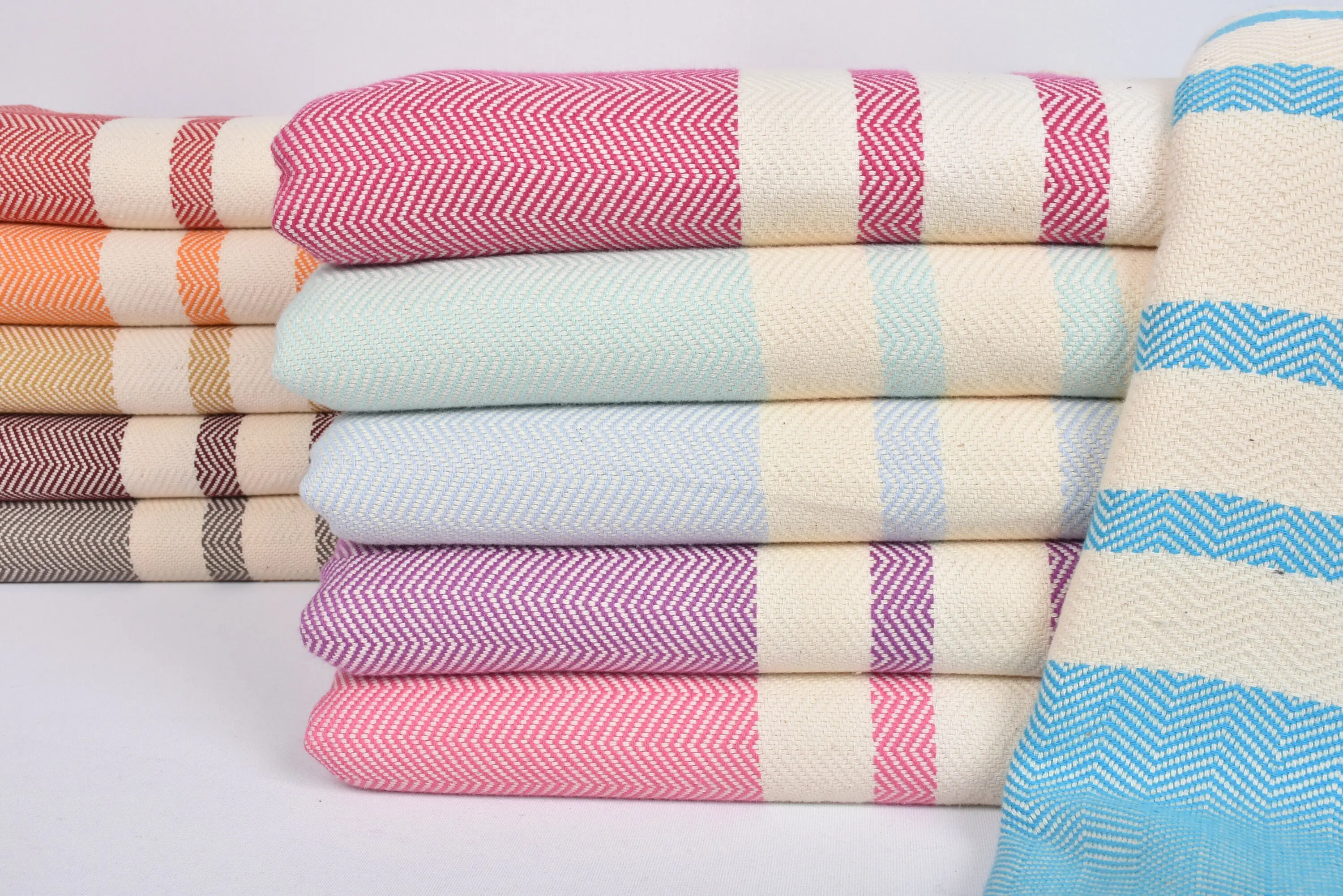 Pink Herringbone Blanket Monogram, 95x79 Inches, Organic Cotton - 1
