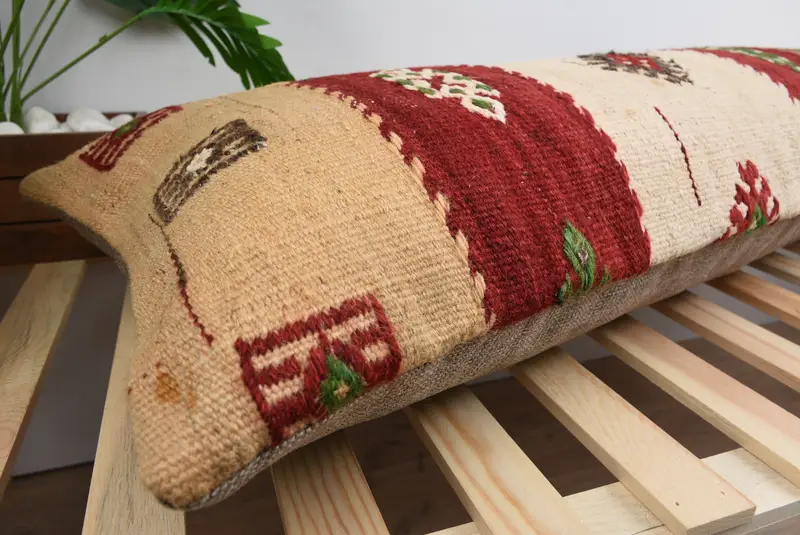 Vintage Kilim Throw Pillow, 16x48 Red Pillow, Outdoor Patio Pillow Sham, Antique Pillows, Kilim Pillow Cover, Cushion Case, Bright Pillow Cover - 6
