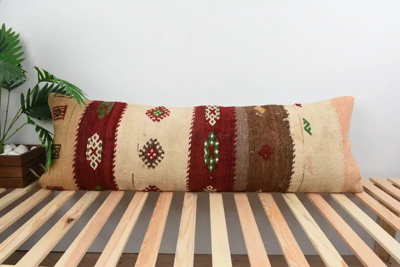 Vintage Kilim Throw Pillow, 16x48 Red Pillow, Outdoor Patio Pillow Sham, Antique Pillows, Kilim Pillow Cover, Cushion Case, Bright Pillow Cover - 1