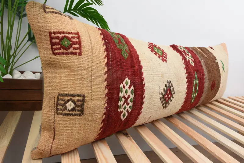 Vintage Kilim Throw Pillow, 16x48 Red Pillow, Outdoor Patio Pillow Sham, Antique Pillows, Kilim Pillow Cover, Cushion Case, Bright Pillow Cover - 4