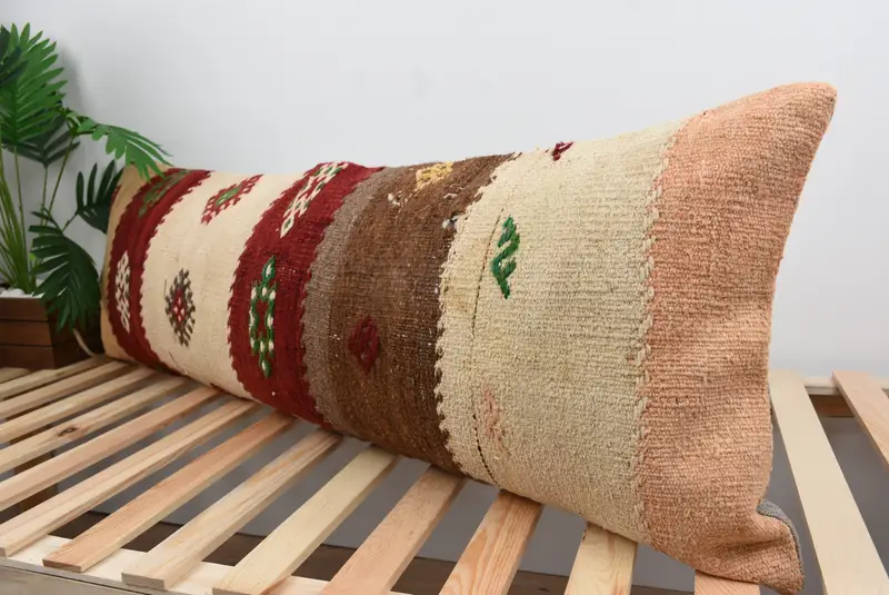 Vintage Kilim Throw Pillow, 16x48 Red Pillow, Outdoor Patio Pillow Sham, Antique Pillows, Kilim Pillow Cover, Cushion Case, Bright Pillow Cover - 5