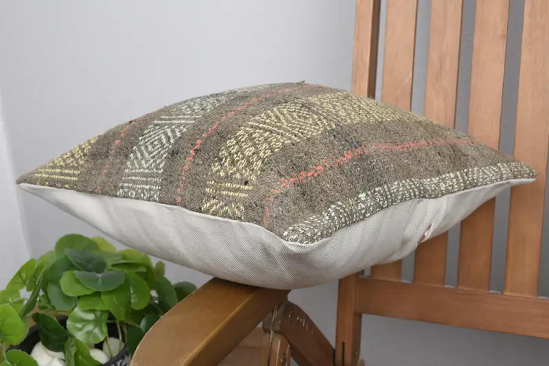 Ethnical Kilim Rug Pillow, Pillow Case, Bright Cushion Cover, Throw Kilim Pillow, 16x16 Yellow Pillow Case, Boho Pillow, Couch Cushion Cover - 6