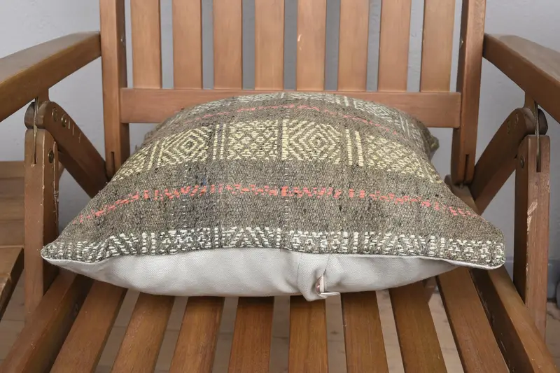 Ethnical Kilim Rug Pillow, Pillow Case, Bright Cushion Cover, Throw Kilim Pillow, 16x16 Yellow Pillow Case, Boho Pillow, Couch Cushion Cover - 5