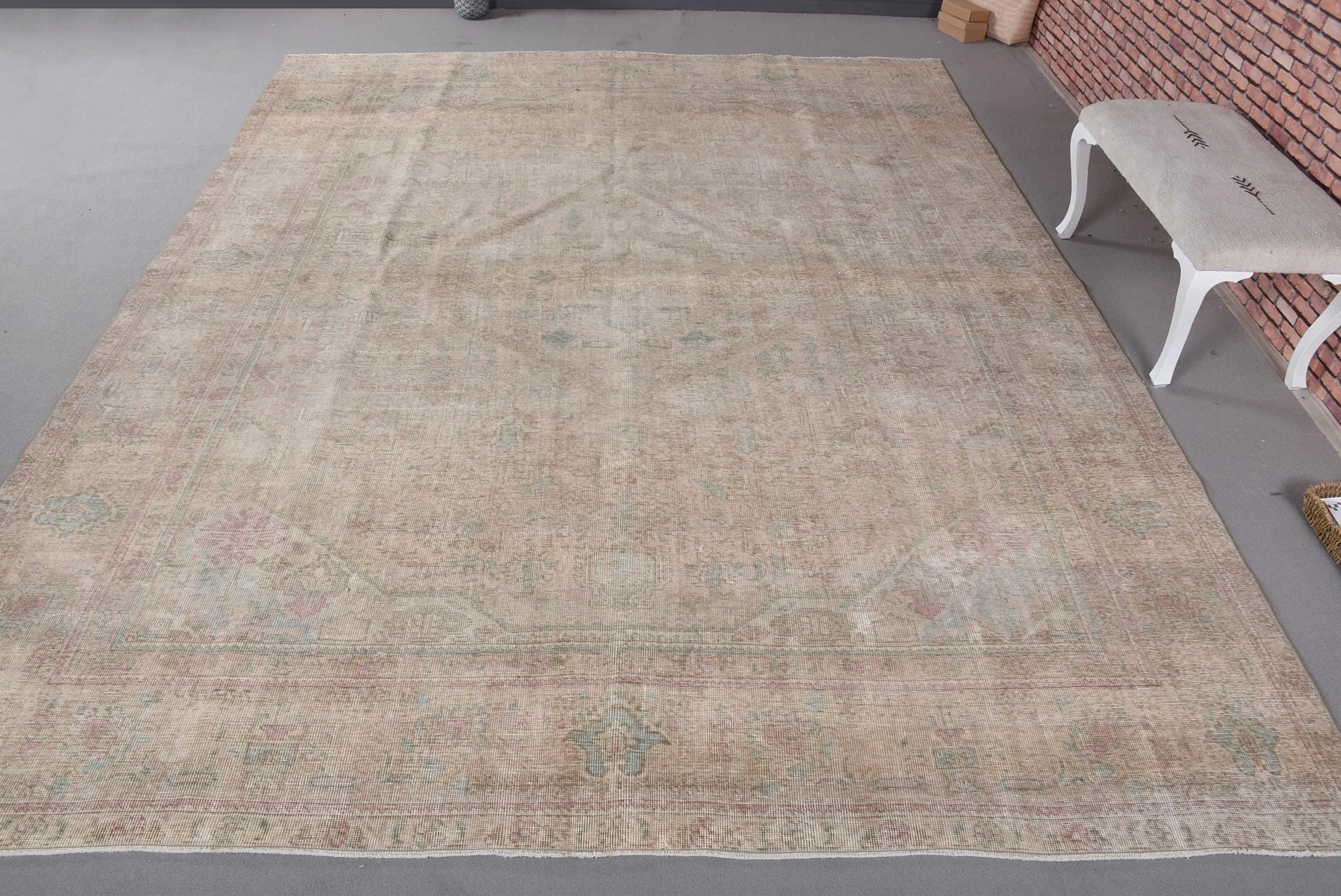 Turkish Oversize Rug 9.8x12.2 ft (298x373 cm), Brown Ikat Vintage Rug - 1
