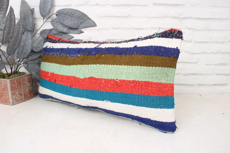 Kilim Cushion Sham, Vintage Pillow, Bench Pillow, Cushion, Hippie Throw Cushion, Outdoor Pillow, 12x24 Green Cushion, Antique Pillows - 4