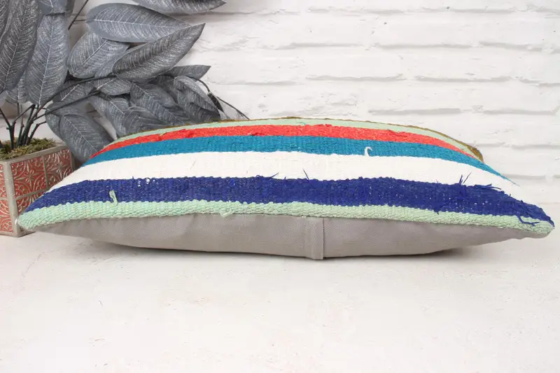 Kilim Cushion Sham, Vintage Pillow, Bench Pillow, Cushion, Hippie Throw Cushion, Outdoor Pillow, 12x24 Green Cushion, Antique Pillows - 5