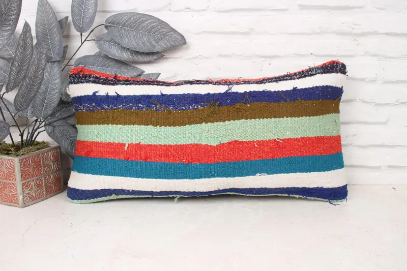 Kilim Cushion Sham, Vintage Pillow, Bench Pillow, Cushion, Hippie Throw Cushion, Outdoor Pillow, 12x24 Green Cushion, Antique Pillows - 1