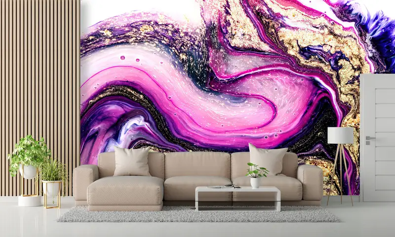 Zarif Baskılı Duvar Kağıdı: Lüks Altın Pırıltılı Mermer Tasarımı