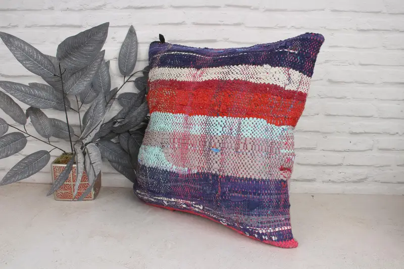 Pillow, Kilim Cushion Sham, Kilim Pillow, 20x20 Blue Pillow Sham, Yoga Pillow Case, Turkish Kilim Pillow, Muted Cushion Cover - 4