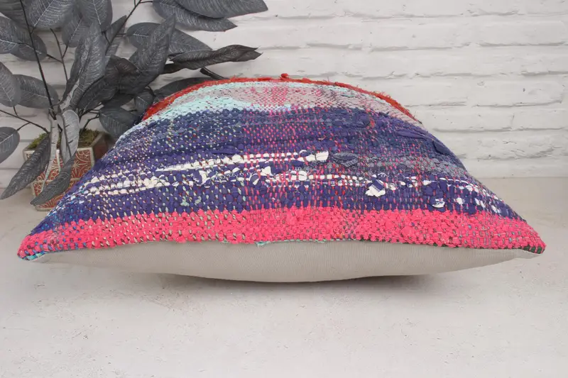 Pillow, Kilim Cushion Sham, Kilim Pillow, 20x20 Blue Pillow Sham, Yoga Pillow Case, Turkish Kilim Pillow, Muted Cushion Cover - 5