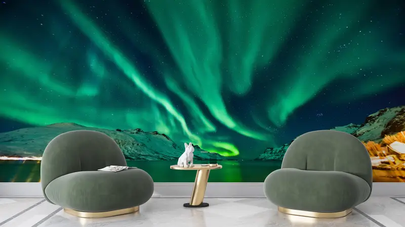 Zarif Kuzey Işıkları Baskılı Duvar Kağıdı: Alanınızı Dönüştürün