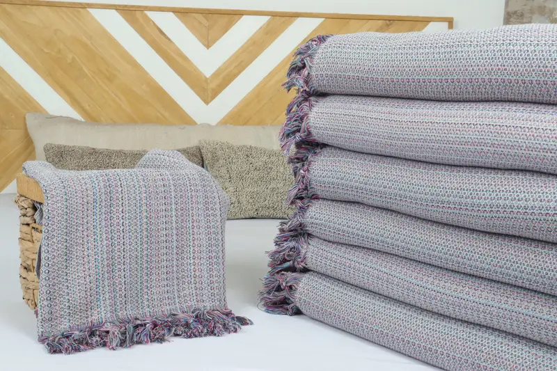 Best Friend Wedding Gift, Organic Throw, Couch Throw Blanket, Custom Blanket, Bridal Shower Gift, Bedspread, 90x88 Cotton Colorful Diamond Towel - 4