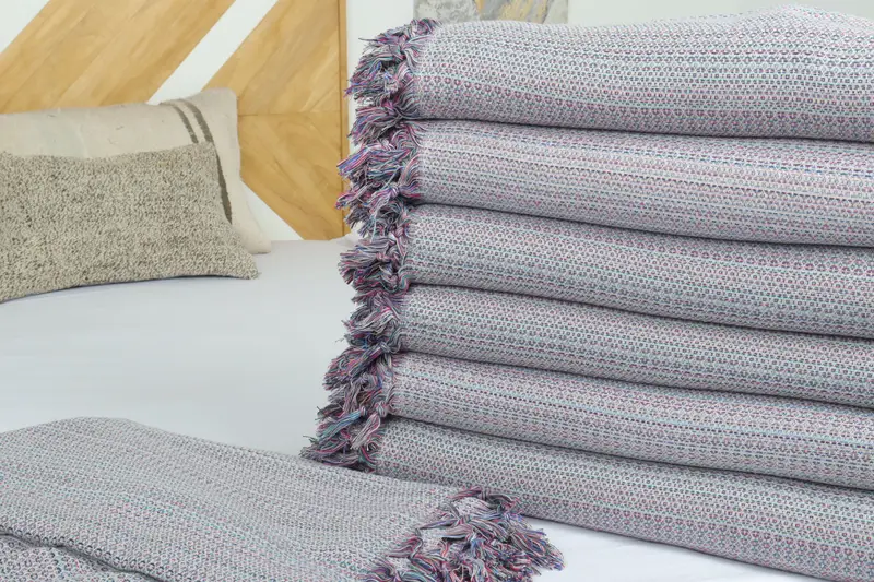 Best Friend Wedding Gift, Organic Throw, Couch Throw Blanket, Custom Blanket, Bridal Shower Gift, Bedspread, 90x88 Cotton Colorful Diamond Towel - 3