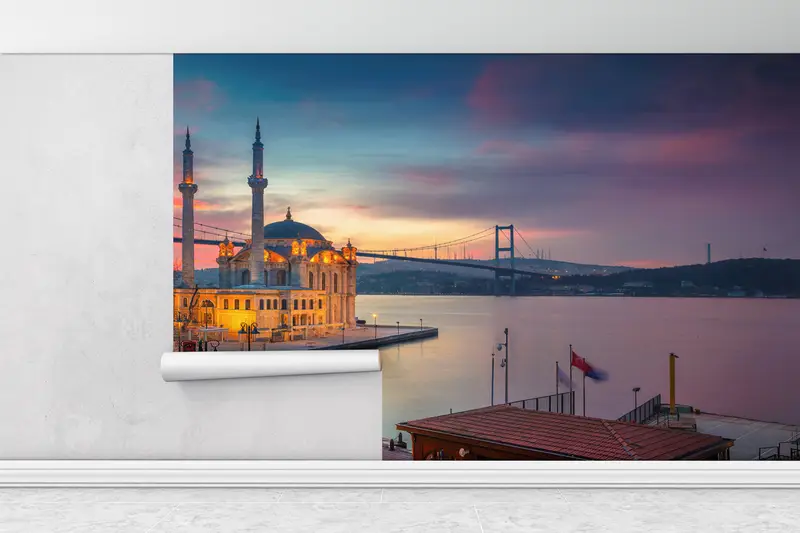 Landscape Wall Decor, View Mural, Turkish Wall Poster, Mosque Mural, Boshphorus Bridge Wall Paper, Sunset Wall Painting, - 1