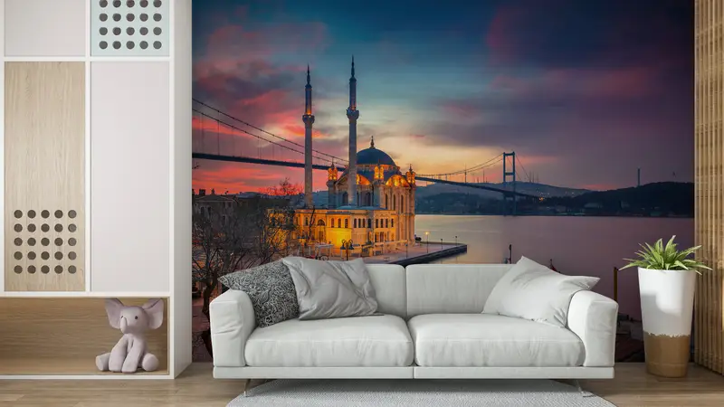 Landscape Wall Decor, View Mural, Turkish Wall Poster, Mosque Mural, Boshphorus Bridge Wall Paper, Sunset Wall Painting, - 4