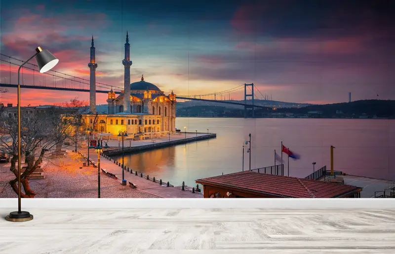 Landscape Wall Decor, View Mural, Turkish Wall Poster, Mosque Mural, Boshphorus Bridge Wall Paper, Sunset Wall Painting, - 2