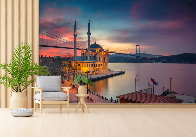 Landscape Wall Decor, View Mural, Turkish Wall Poster, Mosque Mural, Boshphorus Bridge Wall Paper, Sunset Wall Painting, - 6