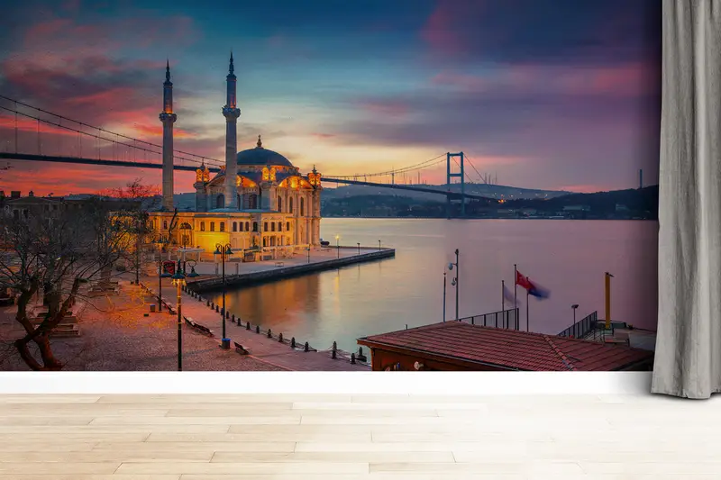 Landscape Wall Decor, View Mural, Turkish Wall Poster, Mosque Mural, Boshphorus Bridge Wall Paper, Sunset Wall Painting, - 5