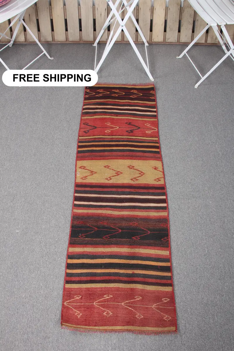 Kırmızı Patchwork Halı, 1,5x4,9 ft Yeşil Desenli