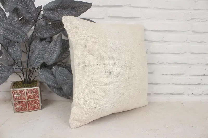 Patio Pillow Cover, Kilim Pillow, Pillow Case, Ethnical Kilim Rug Pillow, Kilim Cushion Sham, Luxury Pillow, 16x16 Beige Pillow Case - 3