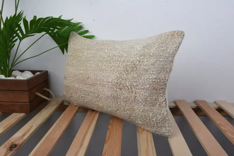 Turkish Pillow, Turkish Rugs Pillow, Pillow for Couch, Vintage Kilim Pillow, Southwestern Pillow Cover, 12x20 Beige Cushion Cover, Cushion Cover - 5