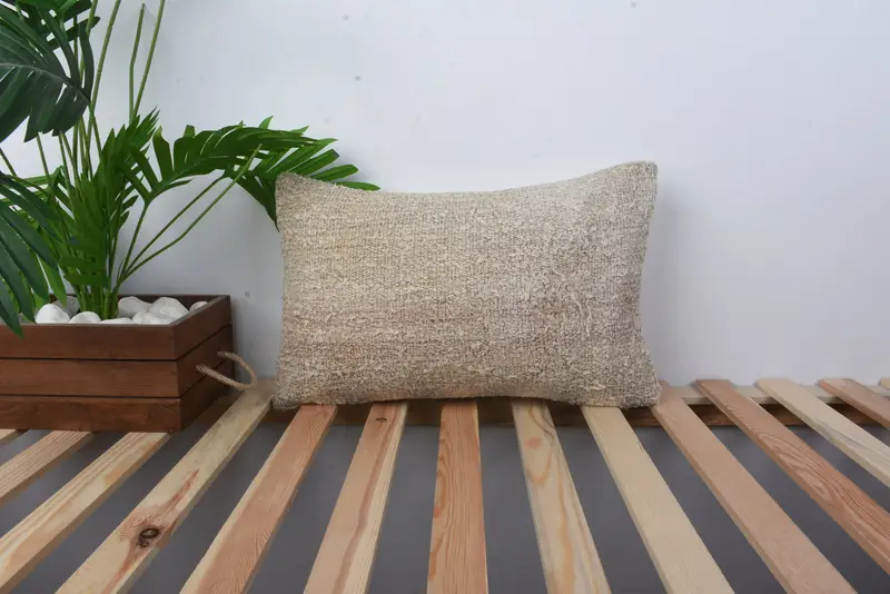 Turkish Pillow, Turkish Rugs Pillow, Pillow for Couch, Vintage Kilim Pillow, Southwestern Pillow Cover, 12x20 Beige Cushion Cover, Cushion Cover - 1