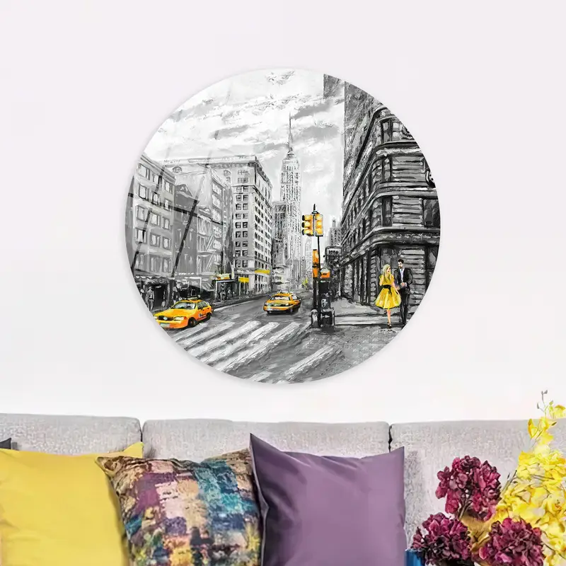 ロマンチックなニューヨーク キャンバス: 黄色のタクシーのカップル アート プリント