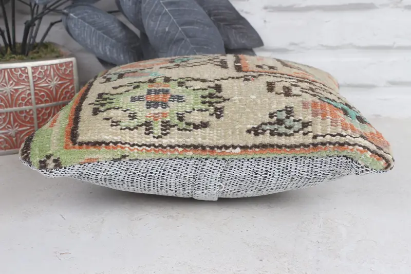 Office Chair Cushion, Ethnical Kilim Rug Pillow, 12x12 Beige Cushion Case, Throw Kilim Pillow, Pillow, Lounge Throw Pillow, Turkish Pillow - 5