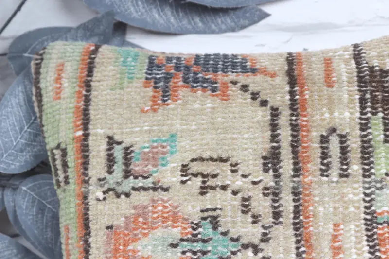 Office Chair Cushion, Ethnical Kilim Rug Pillow, 12x12 Beige Cushion Case, Throw Kilim Pillow, Pillow, Lounge Throw Pillow, Turkish Pillow - 2
