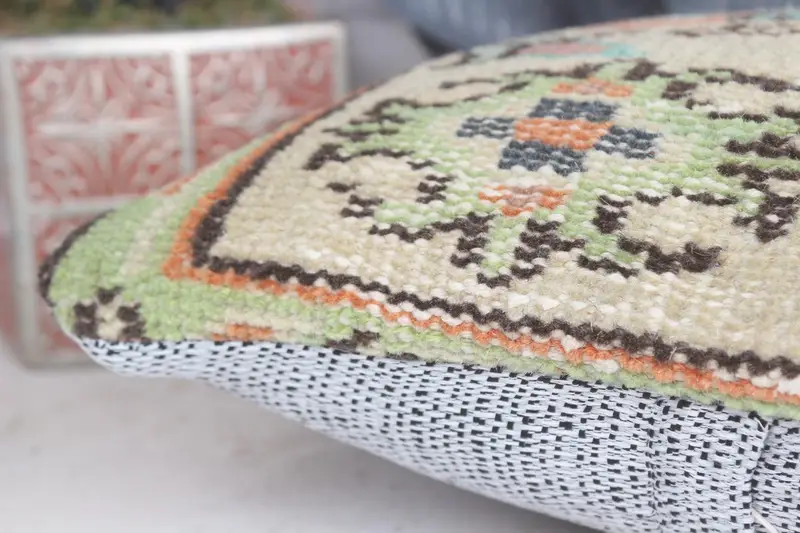 Office Chair Cushion, Ethnical Kilim Rug Pillow, 12x12 Beige Cushion Case, Throw Kilim Pillow, Pillow, Lounge Throw Pillow, Turkish Pillow - 7