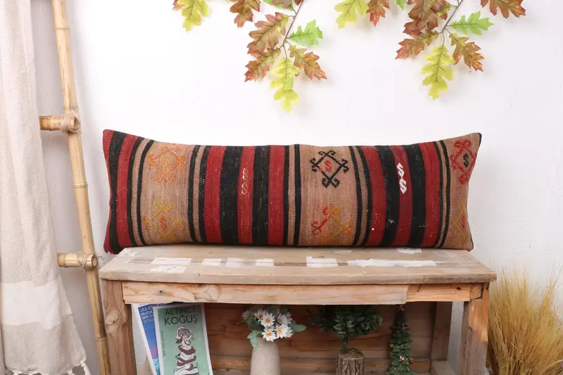 Cushion, Vintage Pillow, 12x36 Red Pillow Sham, Home Decor Pillow, Hippie Throw Cushion Cover, Luxury Cushion Case, Gift Pillow - 1