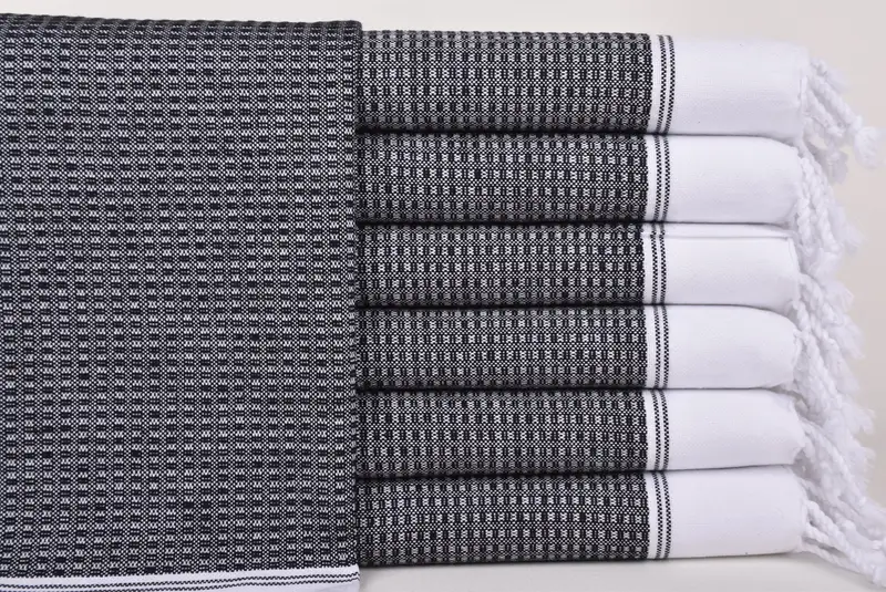 トルコ ハンドタオル モノグラム ブラック ストライプ 16x32 インチ - 1