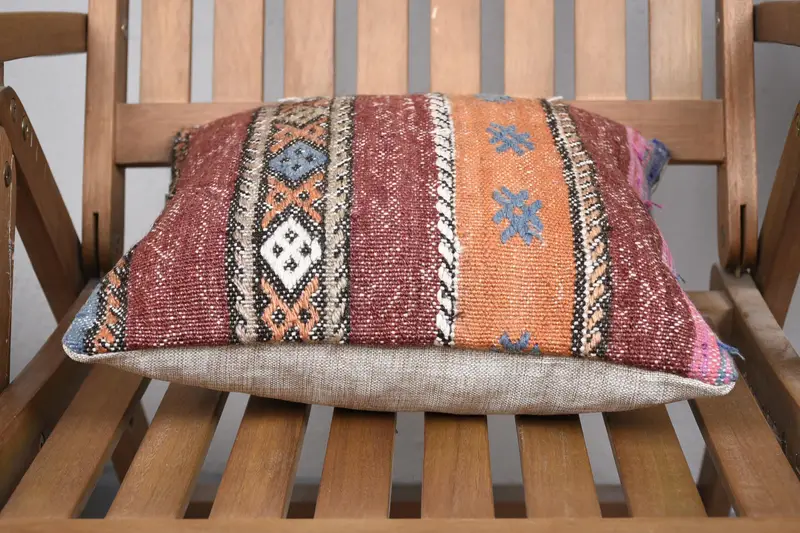 Decorative Bolster Pillow Cover, 14x14 Brown Pillow Cover, Kilim Pillow, Pillow for Couch, Turkish Kilim Pillow, Toss Pillow Sham, Cushion - 5