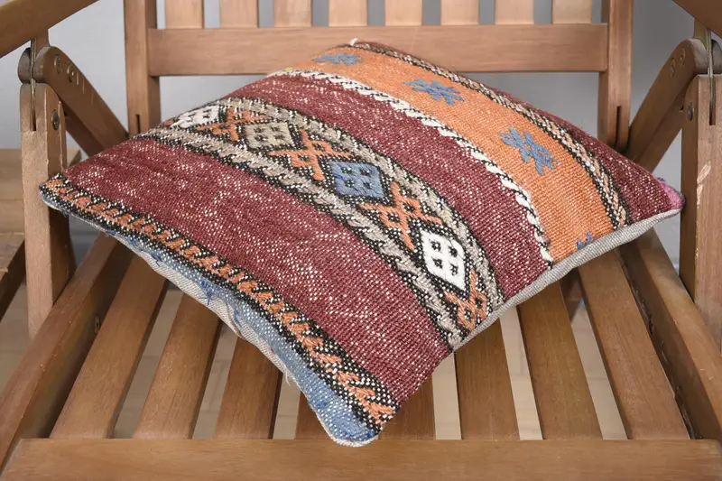 Decorative Bolster Pillow Cover, 14x14 Brown Pillow Cover, Kilim Pillow, Pillow for Couch, Turkish Kilim Pillow, Toss Pillow Sham, Cushion - 4
