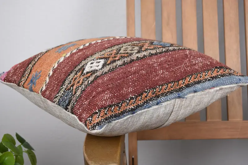 Decorative Bolster Pillow Cover, 14x14 Brown Pillow Cover, Kilim Pillow, Pillow for Couch, Turkish Kilim Pillow, Toss Pillow Sham, Cushion - 6