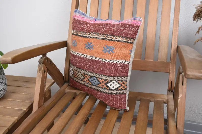 Decorative Bolster Pillow Cover, 14x14 Brown Pillow Cover, Kilim Pillow, Pillow for Couch, Turkish Kilim Pillow, Toss Pillow Sham, Cushion - 3