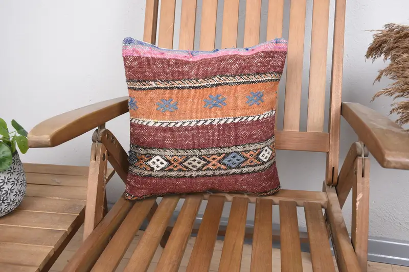 Decorative Bolster Pillow Cover, 14x14 Brown Pillow Cover, Kilim Pillow, Pillow for Couch, Turkish Kilim Pillow, Toss Pillow Sham, Cushion - 1