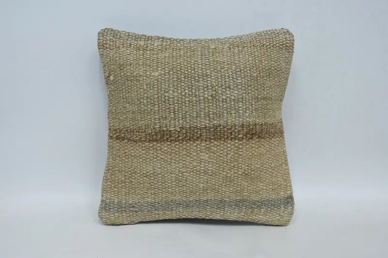 Vintage Striped Pillow Sham, Antique Beige Valentine Gift Wool Pillow Cover - 1