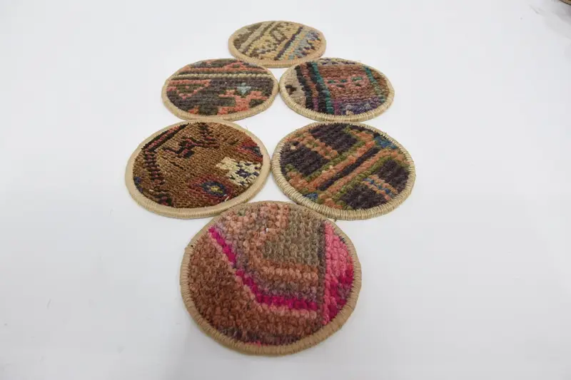 Brown and Orange Woven Coasters, Rustic Ethnic Coaster Set