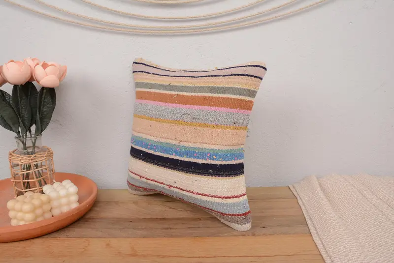 Outdoor Throw Cushion, 14x14 Blue Cushion Cover, Vintage Kilim Pillow, Boho Throw Pillow Cover, Kilim Cushion Sham, Pillow Case, Vintage Pillow - 4