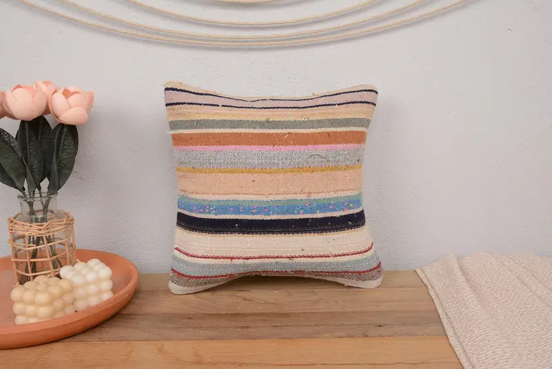 Outdoor Throw Cushion, 14x14 Blue Cushion Cover, Vintage Kilim Pillow, Boho Throw Pillow Cover, Kilim Cushion Sham, Pillow Case, Vintage Pillow - 2