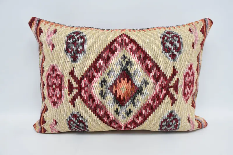 Geometric Turkish Cushion Case, Antique 20x28 inch LuxuryRed Wool Euro Sham - 1